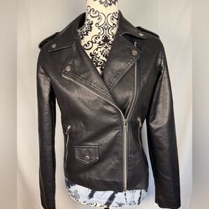 Topshop Black Faux Leather Moto Biker Jacket Womens Size 4 Great Condition Sexy!